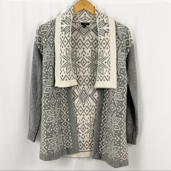 Talbots Grey & White Snowflake Sweater Cardigan SP - Picture 1 of 8